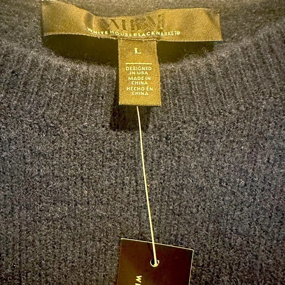 NWT WHBM Navy Blue Ruched Sleeve Sweater Top- Large - Picture 3 of 5